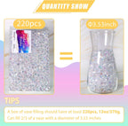 Ceya Clear Holographic Fake Ice Rocks，220PCS Dazzling Vase Fillers Acrylic Fake Diamond Crystals Water Beads Marbles 13OZ Glass Gems for Centerpieces Table Decoration Party Christmas Wedding Birthday