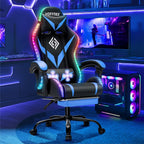 RGB Gaming Chair with LED Lights Massage Ergonomic Game Chairs for Adults High Back Reclining Computer Chair with Footrest Video Game Chair Lumbar Support Racing Style Gamer Chair Blue and Black