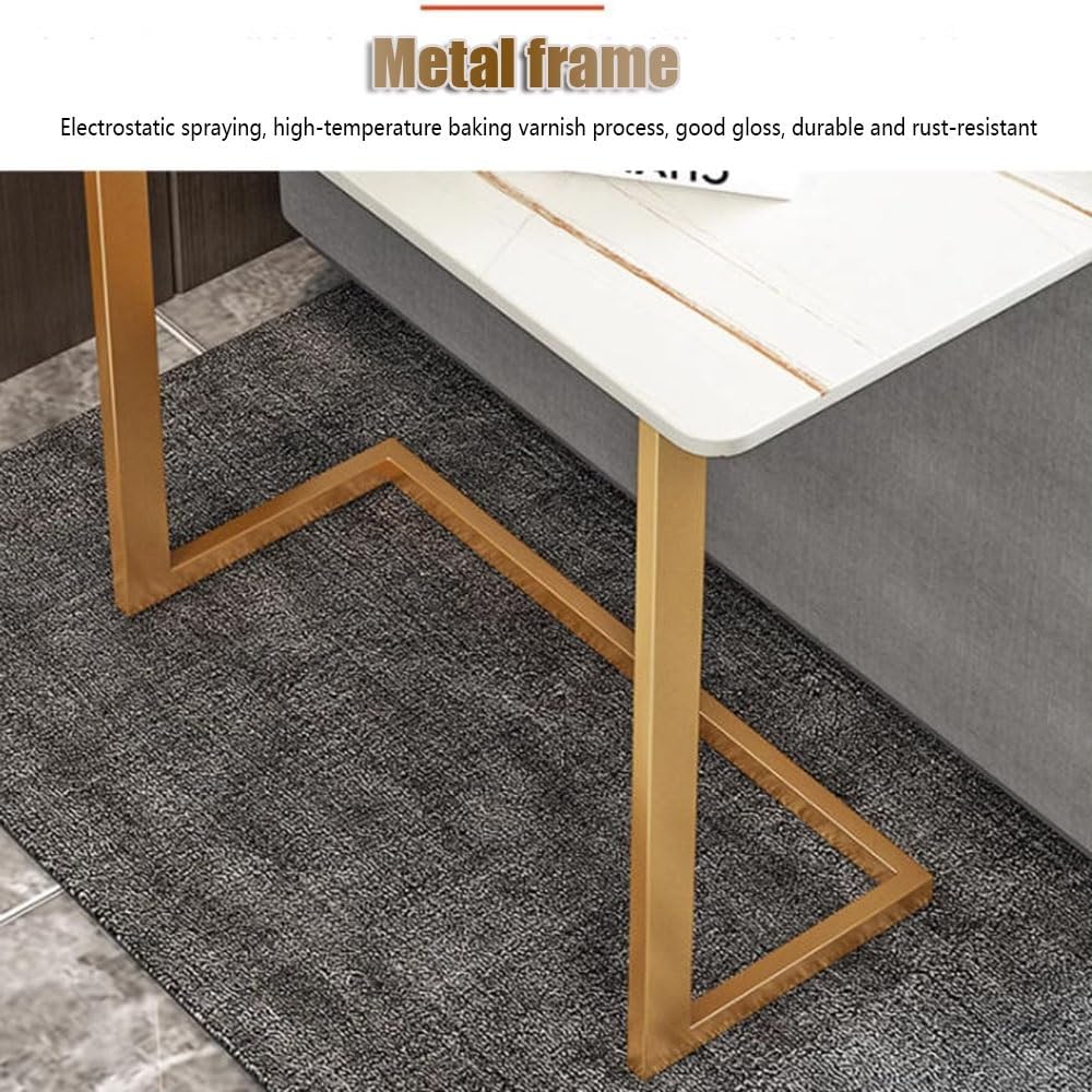 Sintered Stone End Tables C Shaped Couch Table Narrow Snack Table Living Room Small Tables Modern Rectangular Side Table for Couch Sofa Bedside(Platinum+Black)
