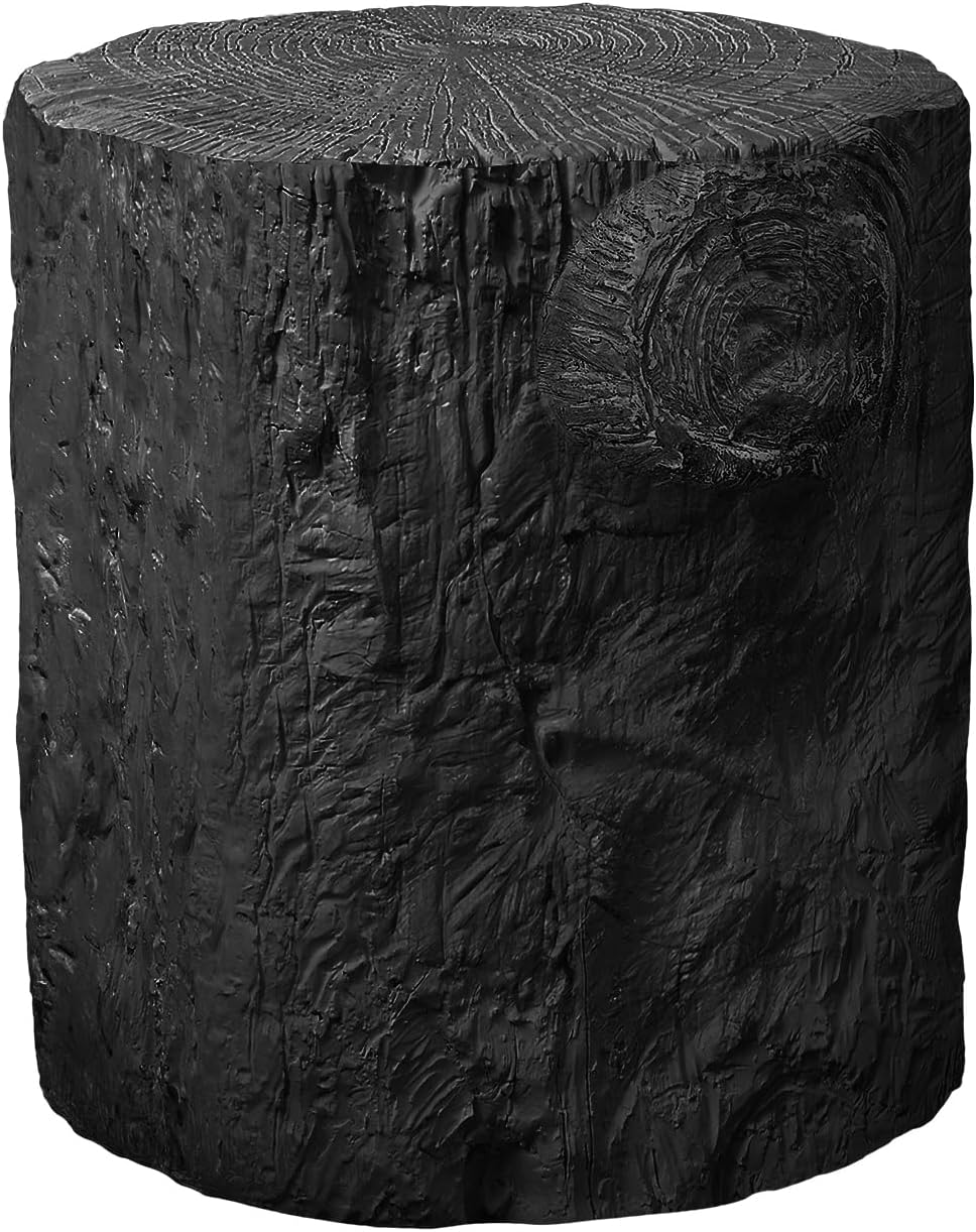 22" Weather Resistant Versatile Accent Table, Side Table with Tree Stump Design, Modern End Tables with No Assembly for Indoor and Outdoor Use, Black