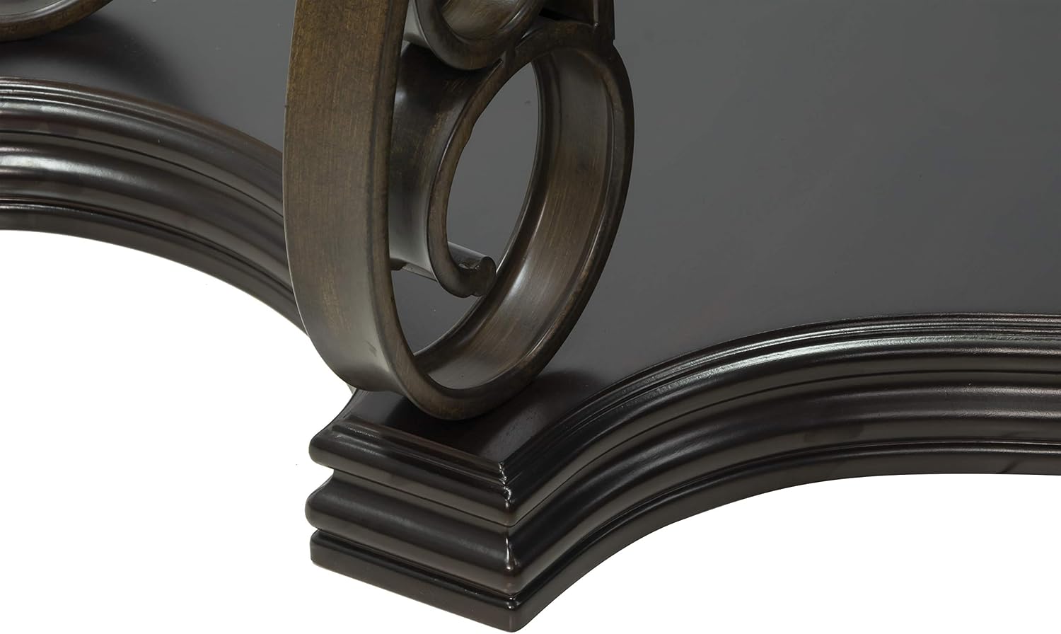 SSLine Vintage Wood Console Table Elegant Curved Rectangle Entryway Table with Tempered Glass Top & Marble Shelf Traditional 3-Tier Hallway Tables for Living Room Entrance(Dark Brown)