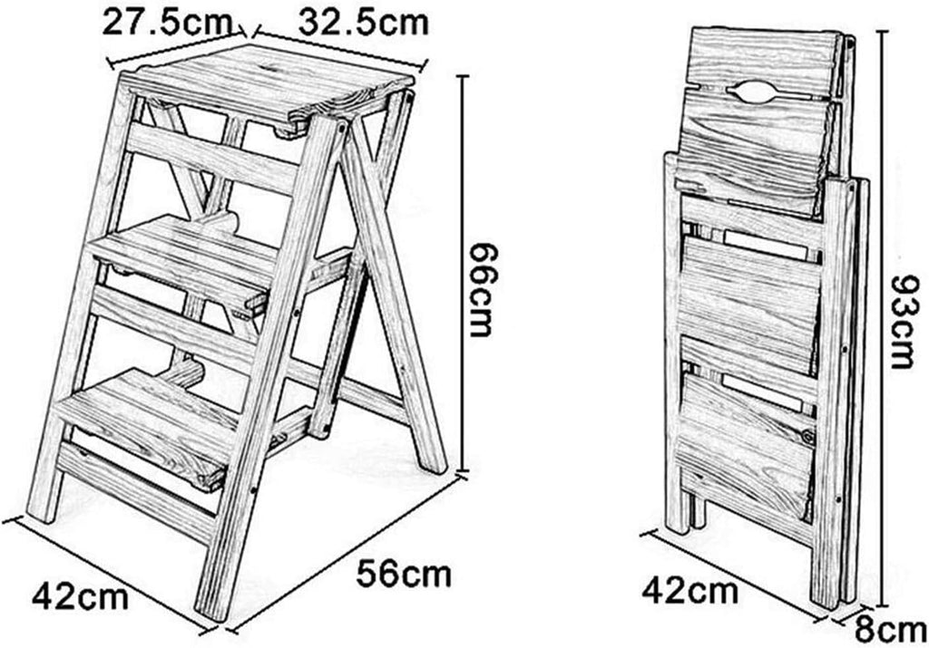 Step Stool 3-Step Walnut Wooden Folding Stepladder & Step Stool - Dual-Use Safety Ladder for Home Kitchen & Library