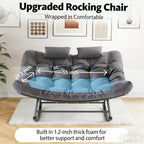 ROCSUMOO Outdoor Double Rocking Chair, Upgraded Patio Rocking Papasan Chair, Oversized Rocking Papasan Chair with Thick Water-Repellent Fabric Cushion, Comfy Rocking Chair 600 lbs (Grey)