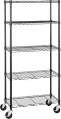 Amazon Basics 5-Shelf Heavy Duty Garage Shelving Storage Rack with 4" Wheel Casters, Adjustable Metal Wire Organizer, 300 lbs Per Shelf, 30" x 14" x 64.75", Black