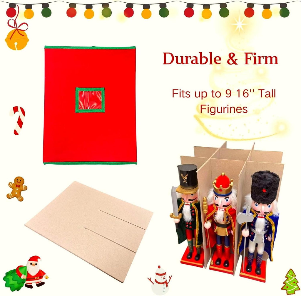 Large Christmas Nutcracker Storage Container with Adjustable Dividers，16.5in Tall Xmas Ornament Storage Box Can Hold 9 Nutcracker & Figurine for Holiday Decor Storage
