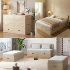 Mjkone Murphy Bed, Cabinet Beds Queen Size with Mattress Included, 3-in-1 Convertible Sofa Furniture Sets, Hidden Chest Bed with Storage Drawers, Guest Sleeper Beds for Small Room, Apartment - Wood