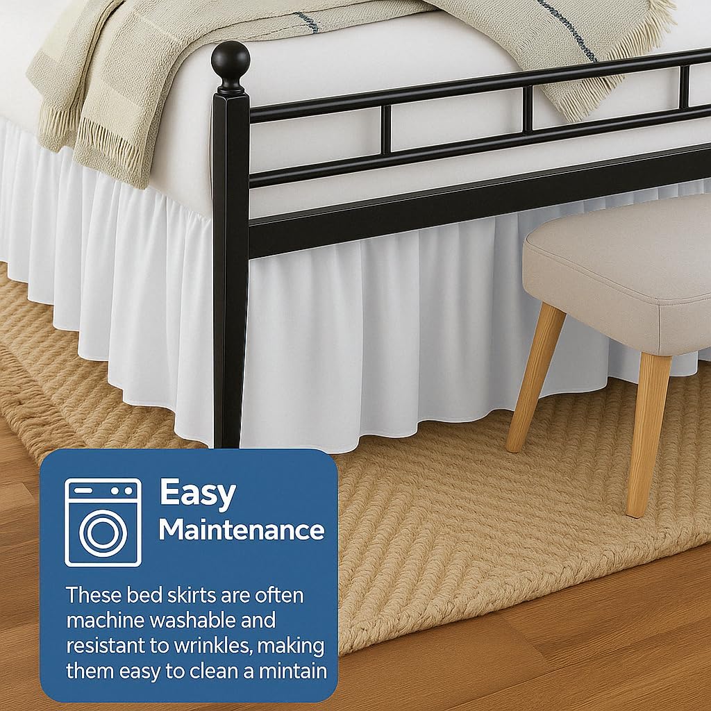 Mattress-Homes Ruffled Bed Skirt Split Corners with Platform, Tailored Fit Hotel Quality Wrinkle Free Ultra-Soft Microfiber Dust Ruffle, Upto 18 Inch Drop, Queen, White