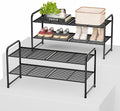 2 Pack Shoe Rack, 2-Tier Metal Stackable Shoe Shelf Storage Organizer, Heavy Duty Wire Shoe Stand for Entryway, Closet, Hallway, Holds 50 LBS, Black