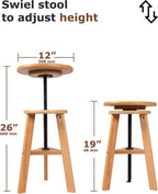 DJAR Wooden Drafting Stool Chair, Adjustable Beech Wood Artist Seat, Supports 180 Lbs, for Home, Studio, Kitchen, or Office, Natural