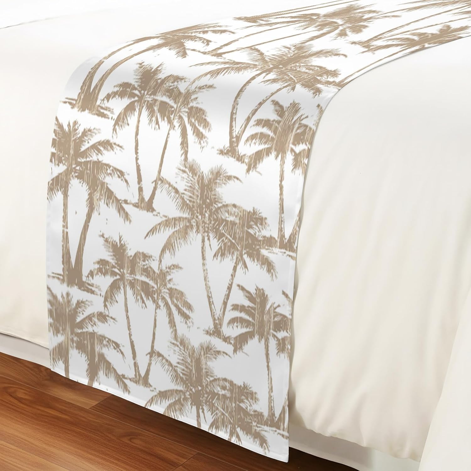 Light Brown Palm Tree Bed Runner Scarf King Size, Summer Tropical Tree Coastal Beach Luxury Bed Throw Runners & Scarves for Twin Full Queen King Foot of Beds, Hotel Decoration, 94"x20"