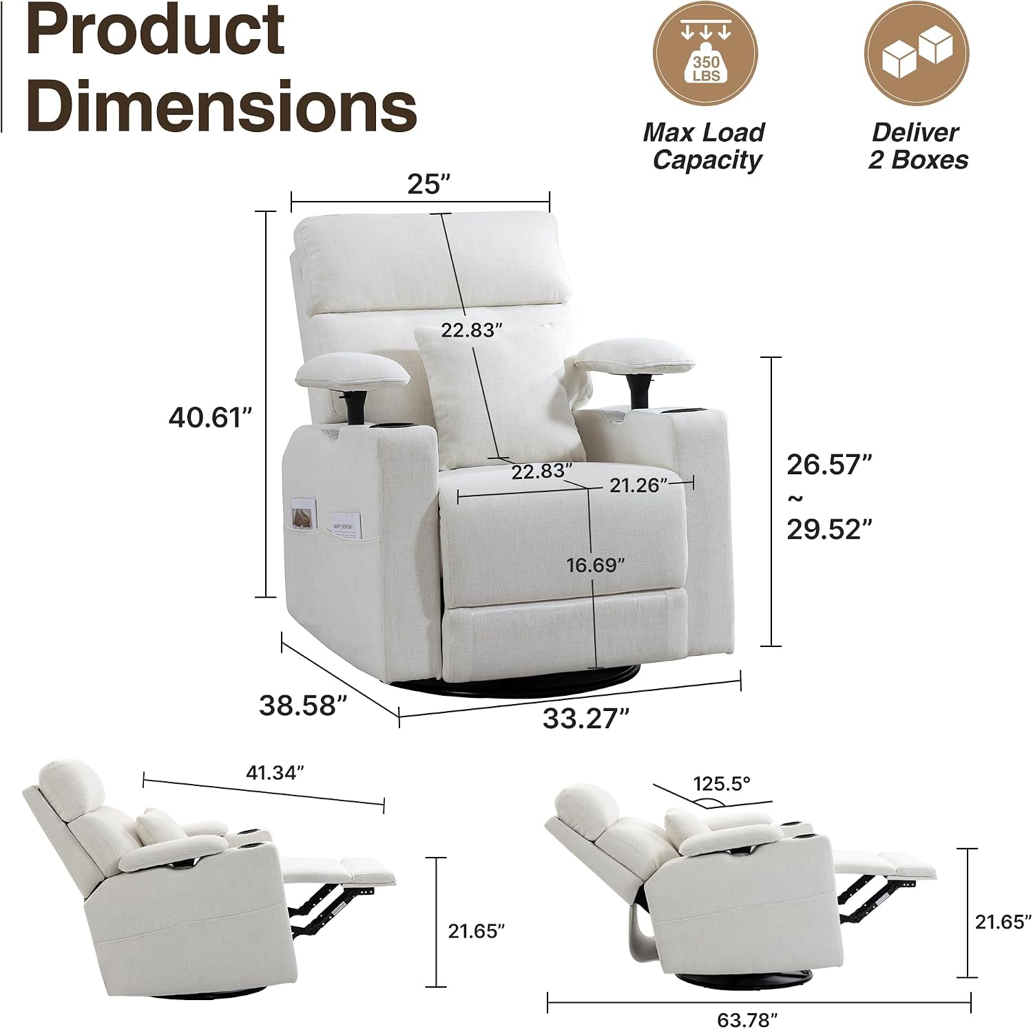 FiveWillowise 360° Rocker Recliner Chair with Adjustable Armrest&Headrest | Oversized Manual Nursery Glider with Cup Holder,Swivel Rocking Chairs for Breastfeeding,Living Room,Bedroom,Beige