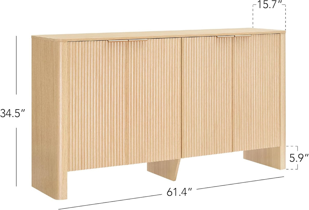 CHITA 61" Sideboard Buffet Cabinet with Storage, Living Room Accent Cabinet with Doors and Adjustable Shelves, for Bar, Kitchen, Oak