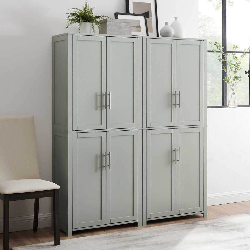 HomeStock Pantry Cabinet - 2 Piece Storage Organizer with Doors - 56 Wide - Gray