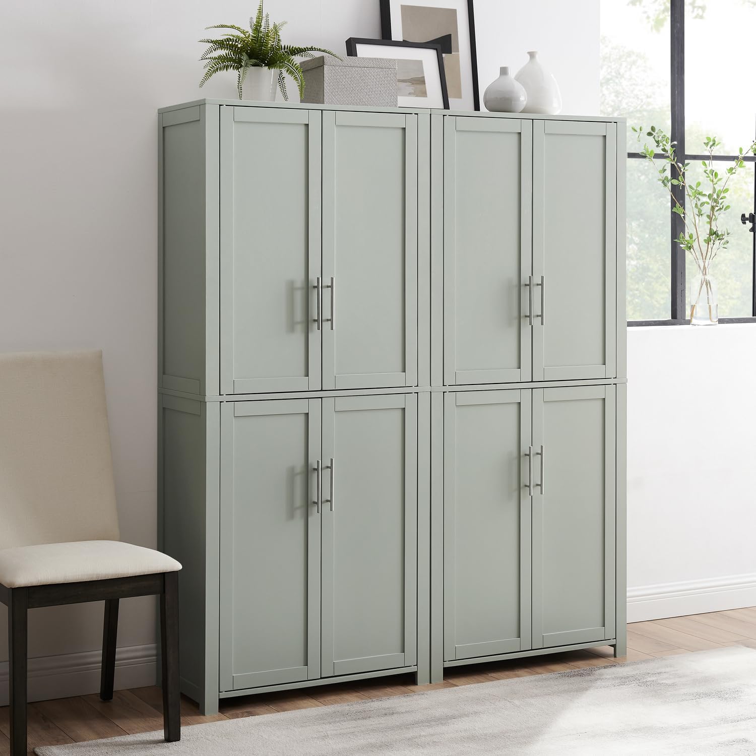 Maykoosh 2Pc Pantry Cabinet Set - 56" Wide Storage Organizer with Doors - Gray