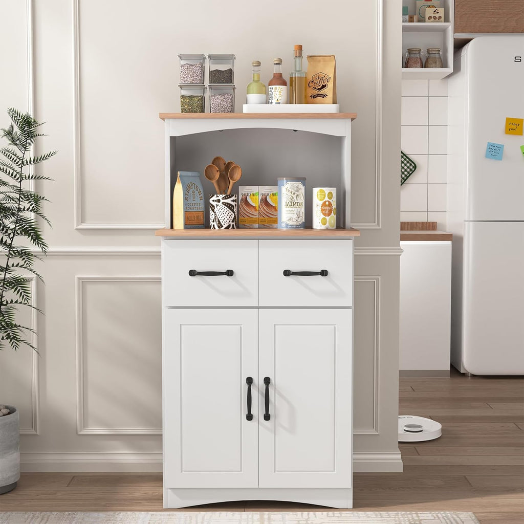 Kitchen Pantry Cabinet with Doors and Drawers, Storage Cabinet with Microwave Stand, Coffee Bar Hutch Cupboard Cabinet for Kitchen/Dining Room/Living Room