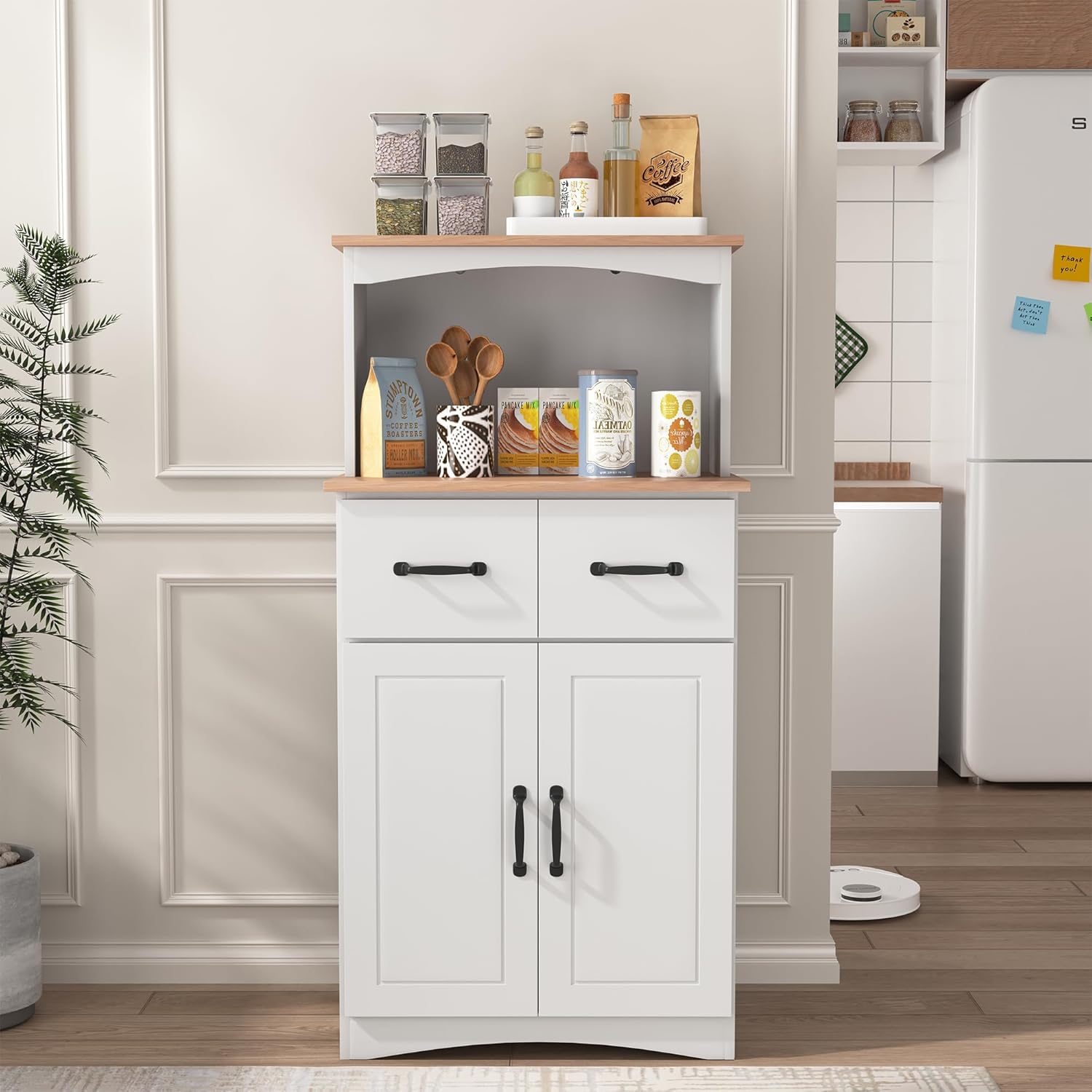 Kitchen Pantry Cabinet with Doors and Drawers, Storage Cabinet with Microwave Stand, Coffee Bar Hutch Cupboard Cabinet for Kitchen/Dining Room/Living Room