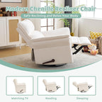 Swivel Rocker Recliner with Adjustable Headrest,Upholstered Glider Rocker Recliner with Overstuffed Armrest,Manual Recliner Nursery Chair for Living Room,White