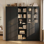 Cyclysio 80" Tall Pantry System with Tempered Glass Doors, Arched Corner Pantries with 6-Tier Open Shelves, Wooden Storage Organizer Cabinets for Living Room, Kitchen, Bathroom
