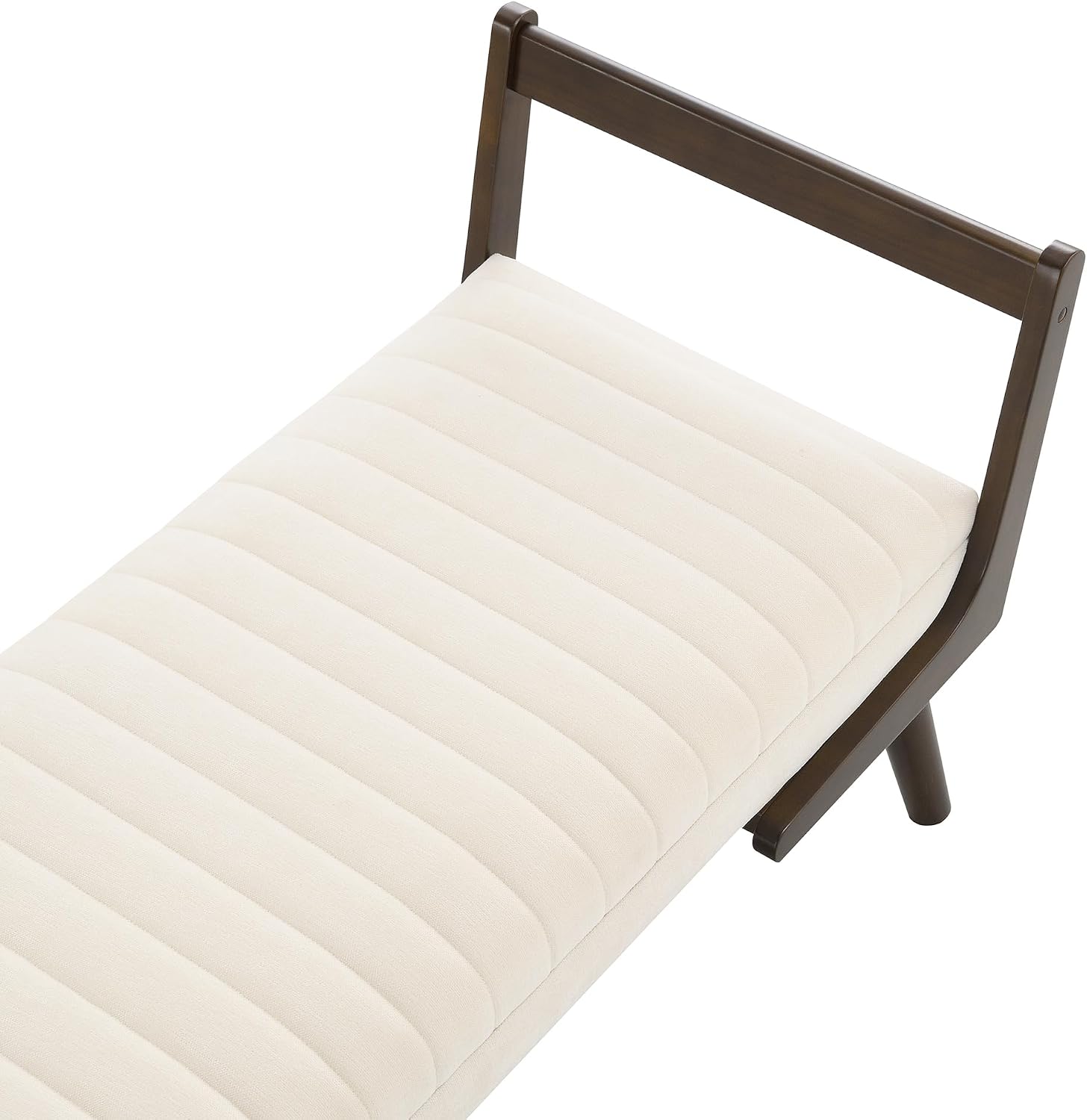 Mid-Century Modern Bedroom Ottoman,52“ Upholstered Bench for End of Bed, Soft Chenille Fabric & Walnut Wood Legs for Living Room, Entryway (Beige)