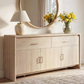 KISLOT 59" Sideboard Buffet Cabinet with Storage, Wood Kitchen Storage Cabinet with Adjustable Shelves & Drawers, Mid Century Modern Credenza for Kitchen, Living Room, Entryway (Natural Oak)