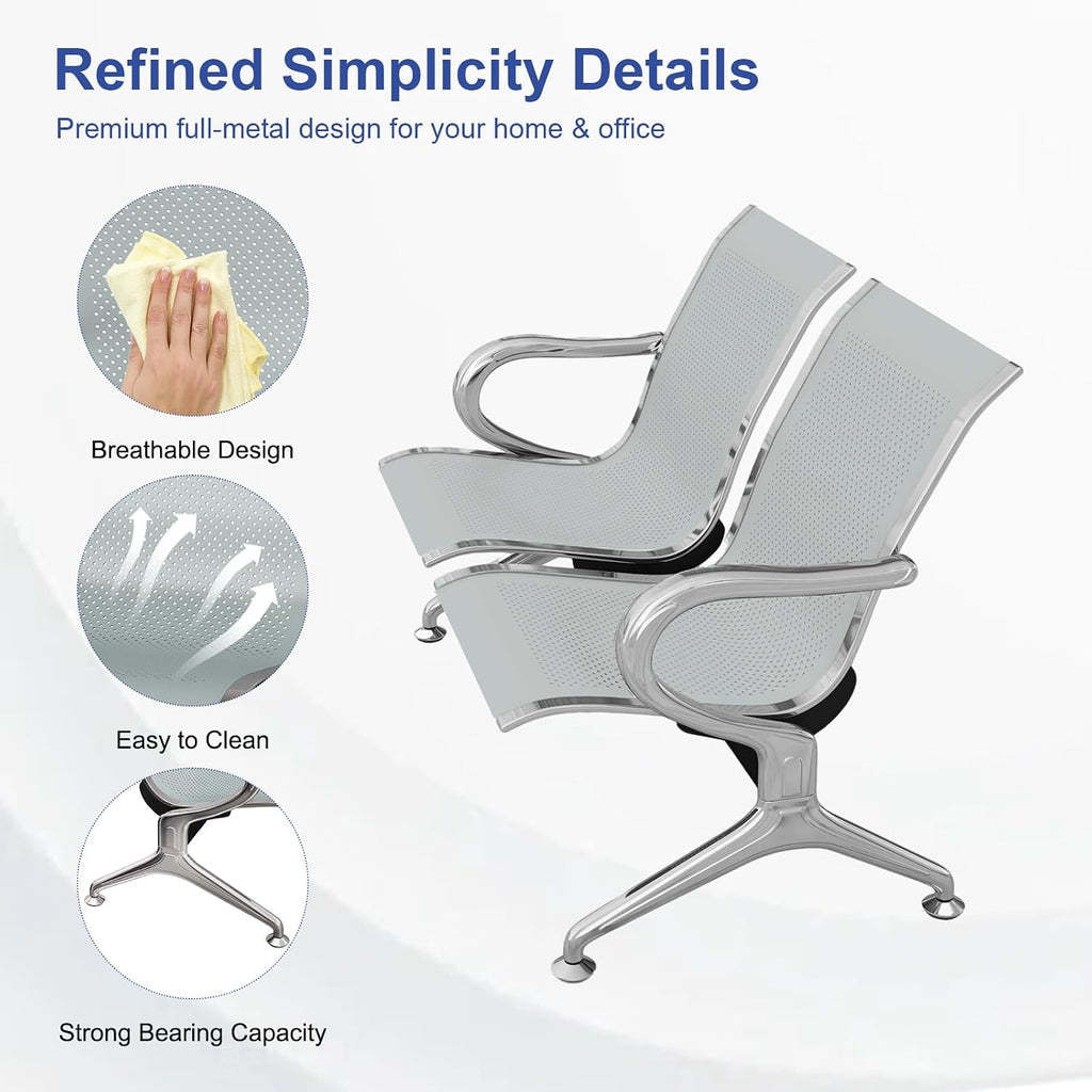 Reception Chairs Waiting Room Chair - Set of 2 Lobby Furniture with Arms Reception Bench for Airport Office Business Bank Hospital (2-Seat)