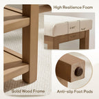 Zihanhome 2 Tier Shoe Rack Bench with Cushion, Solid Wood Shoe Benches, Mid-Century Modern Shoe Storage Bench for Entryway, Hallway, Living Room, Closet, Front Door Entrance, (Beige, 31.5")