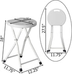 Basicwise Portable Folding Stool with Handle Compact Chair with Non-Slip Feet and Metal Frame Legs for Indoor & Outdoor Use Ideal for Dorm Kitchen Vanity Game Room Garden Porch & Home Bar, White