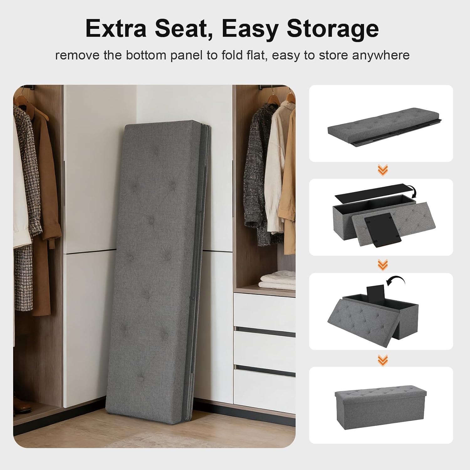 43 Inch Foldable Storage Ottoman Bench,with 35 Gallon Hidden Storage,Folding Foot Rest Ottoman,End of Bed Bench,660lbs Load Capacity,Easy Assemble for Living Room,Bedroom,Entryway