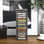 MyGift 16 Slot Cassette Tapes Tower, Vintage Gray Solid Wood Freestanding Audio Compact Cassettes Slotted Storage Rack, Analog Audiotapes Holder Stand, Fits Standard Cases Up to 0.7" Thick