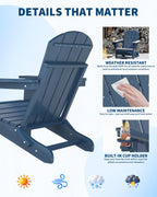 Garvee Folding Adirondack Chair Set of 6, HDPE Outdoor Patio Chair with Cup Holder, All Weather Resistent Wooden Textured for patios, Decks, Gardens, fire Pit, Navy Blue