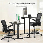 Drafting Chair, Tall Office Chair with PU Leather Seat, Standing Desk Chair Counter Height Office Chairs with 21.65'' Footrest Ring and Adjustable Lumbar Support Armrests Black