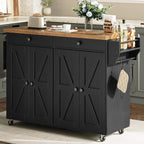 HOOBRO Kitchen Island with Power Outlet, Rolling Kitchen Island with Storage, Kitchen Island Cart with Spice Rack and Hooks, Island Table for Living Room, Rustic Brown and Black BF11UZD01