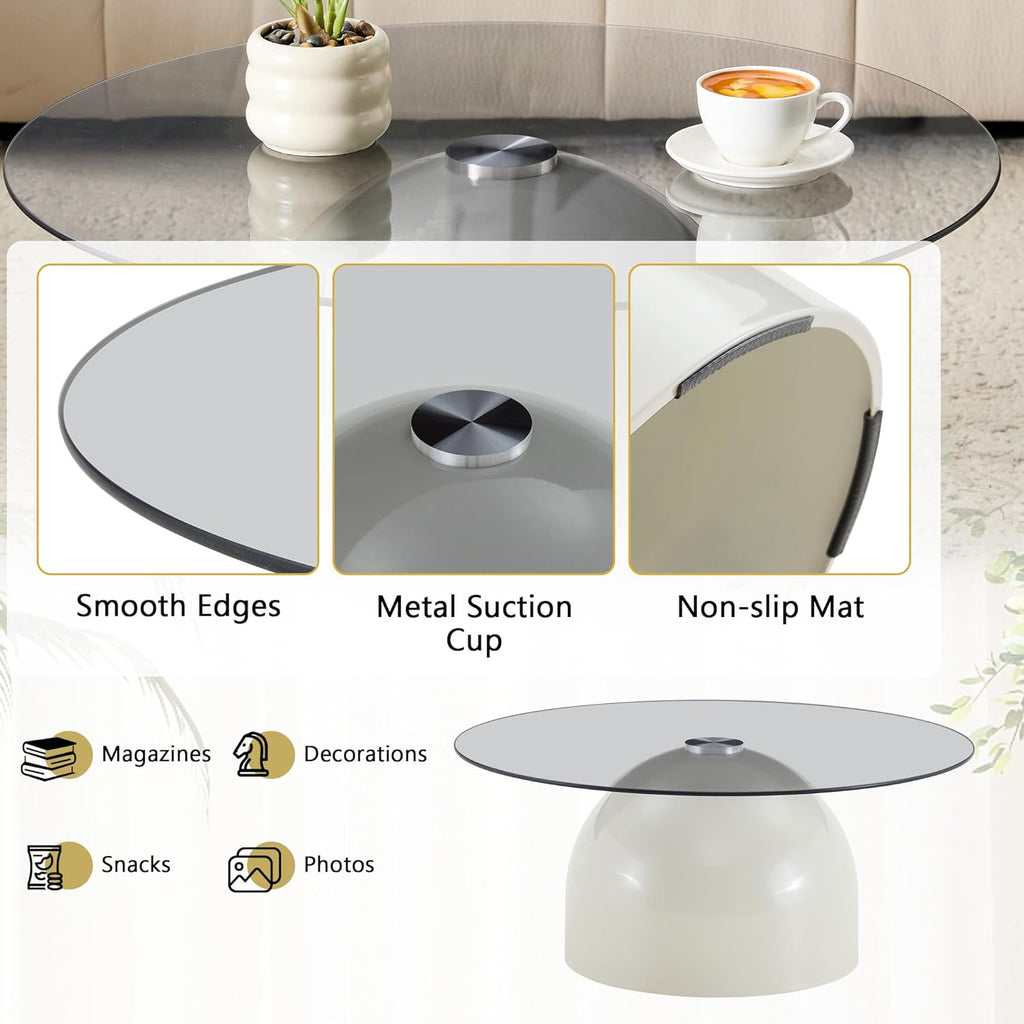 WILLIAMSPACE Round Nesting Coffee Table Set of 2 with Tempered Glass Top, Modern Center Tables with Carbon Steel Base for Living Room, Accent Tea Table, Easy Assembly, 27.5" & 19.6", Grey＋Brown