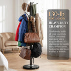 Kertnic Freestanding Coat Rack Stand, Heavy Duty Metal Hall Tree with 12 Hooks, 70 Inch Tall Stable Coat Hanger with 14.6" Natural Marble Base, Entryway Organizer for Coats Bags Hats Purses (Black)