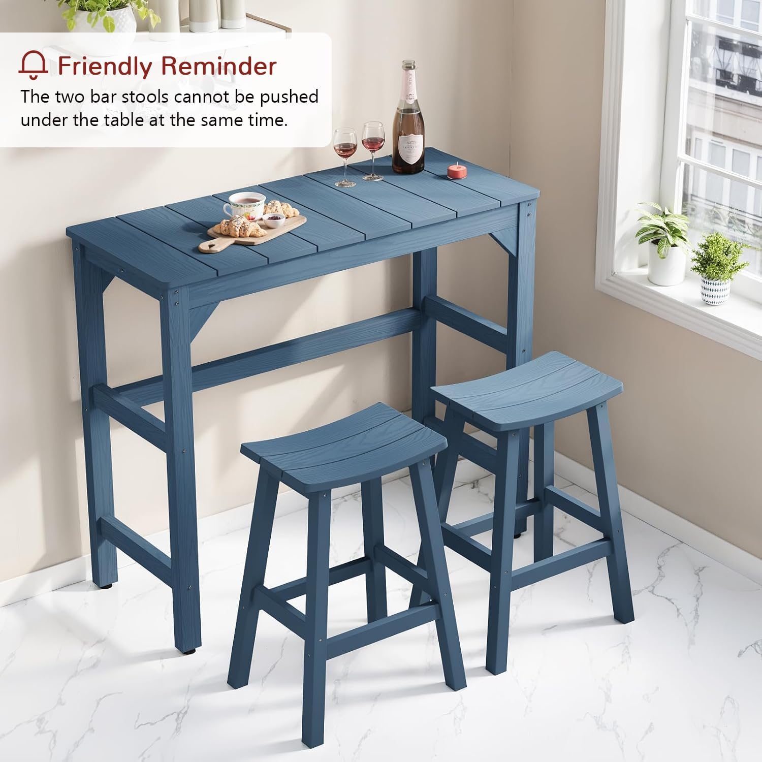 Stoog Patio Bar Table, All-Weather Outdoor Bar Height Table with Adjustable Feet, Low Maintenance, for Balcony, Deck, Porch, and Poolside, Blue