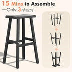 KAMABOKO 4 Set 29" HDPE Bar Stools Set Outdoor, Durable Resin Bar Chairs with Footrest, Weatherproof & Ergonomic Barstools for Patio, Deck & Poolside, Black