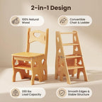 Wooden Folding Library Ladder Chair,2 in 1 Lightweight Portable Multifunctional Step Stool, 4-Step Stool Dual Purpose Stepladders, Display Stand and Flower Stand for Home