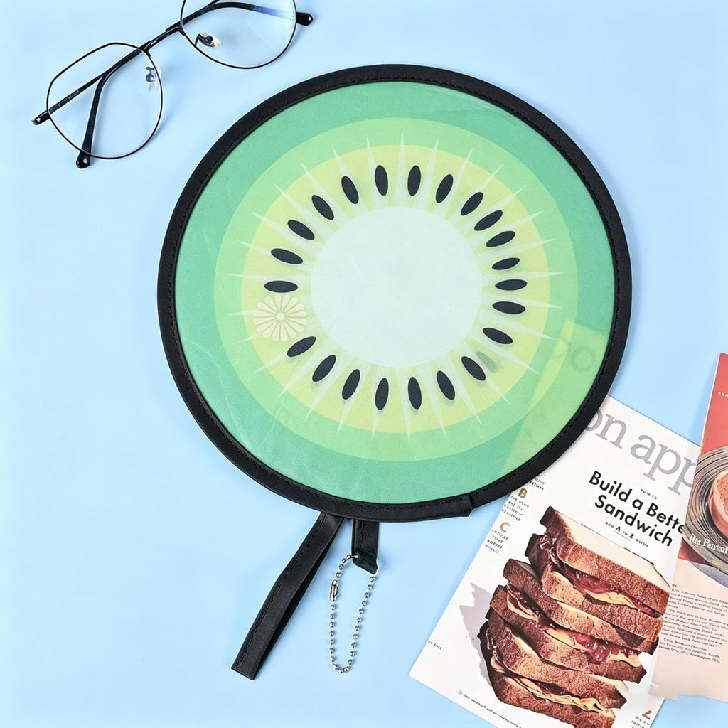 4pcs Round Foldable Hand Fans,8.26Inches Fruit Style Handheld Folding Fan Portable Cooling Fans for Summer Events, Outdoor Travel, Festival Party Decorations,Watermelon + Orange + Kiwi + Lime