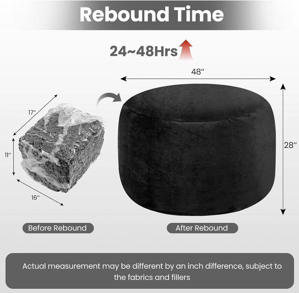 Century 3FT Bean Bag Chair - Memory Foam Filled - Removable & Machine Washable Velvet Cover - Giant Bean Bag Sofa for Adults, Teens & Kids, Perfect for Gaming, Bedroom, Living Room & Dorm (Black)