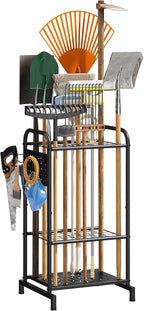 viewcare Garden Tool Organizer, Garden Tool Rack and Storage, Up to 35 Long-Handled Tools/Rakes/Brooms, Heavy Duty Steel Stand for Yard, Shed, Outdoor, Black