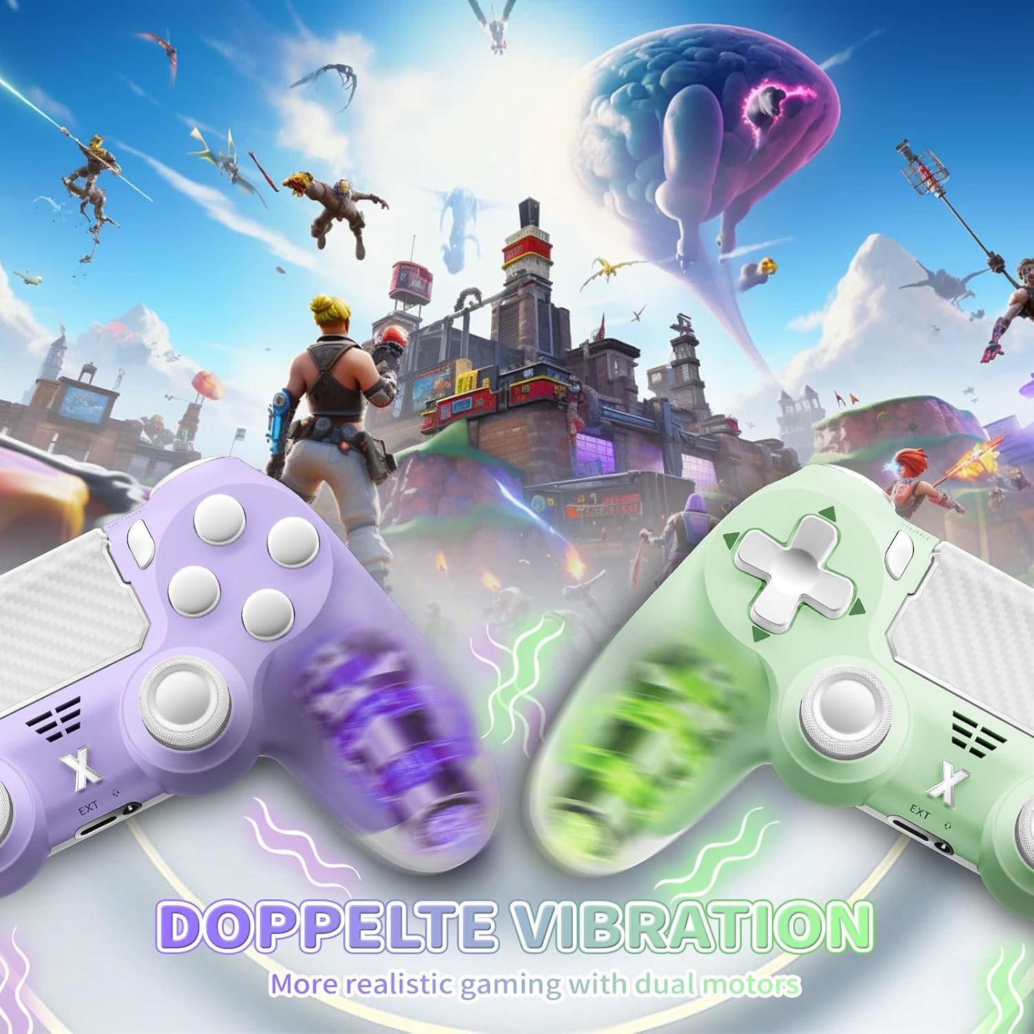 Puiseno Wireless Controller for PS-4, Dual Vibration Game Joystick/Motion Sensing/Touchpad/Speaker/3.5mm Audio Jack Headphone, Upgraded Six-Axis Sensor, Compatible with PS4/Slim/Pro Console/PC (green+purple)