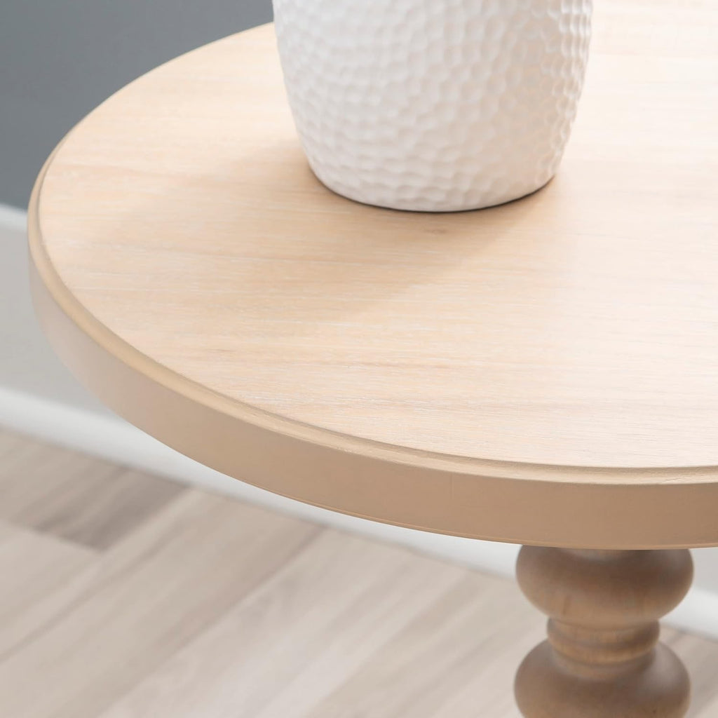 Powell Tarkin Round Natural Wood Turned Spindle Pedestal Side Accent Table