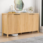 HOMMPA 55'' Sideboard Buffet Cabinet with Storage Fluted Sideboard Buffet with Adjustable Shelves Coffee Bar Console Table Cabinet for Hallway Entryway Living Room or Kitchen Natural