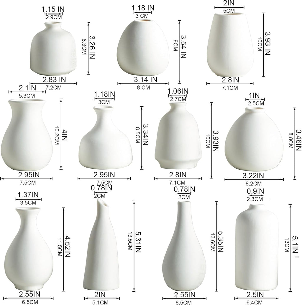 Ceramic Bud Vases, White Mini Vase Set of 11, Small Pottery Vases for Flowers Mini Ceramic Vases for Pampas Grass Vase Bulk for Wedding Table Centerpieces Decoration Boho Home Decor DIY Gift