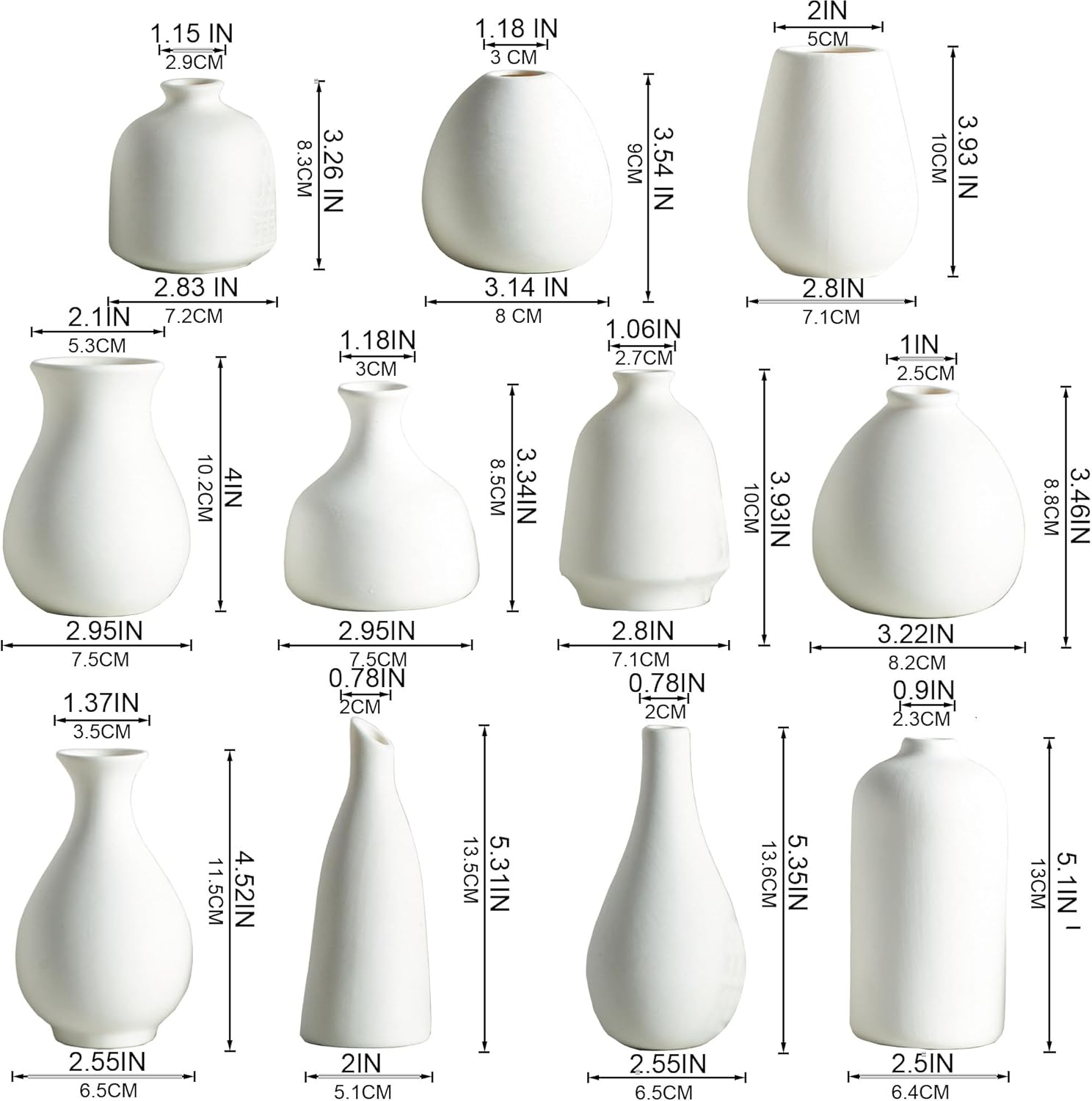 Ceramic Bud Vases, White Mini Vase Set of 11, Small Pottery Vases for Flowers Mini Ceramic Vases for Pampas Grass Vase Bulk for Wedding Table Centerpieces Decoration Boho Home Decor DIY Gift