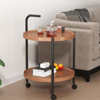 Rolling Side Table with Wheels, 2-Tier Round End Table for Small Spaces, Mobile Nightstand with Storage Shelf, Sofa Side Table for Living Room & Bedroom(Brown,40cm)