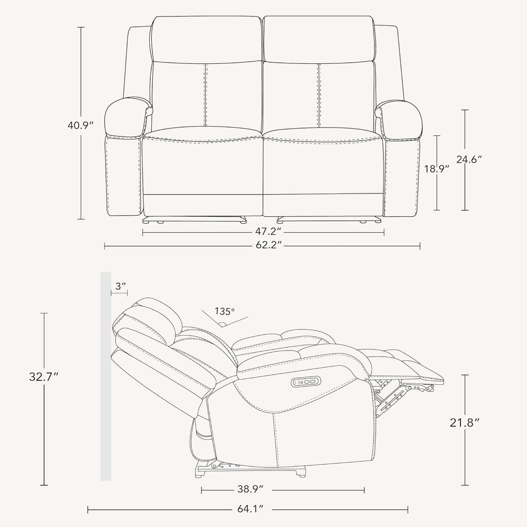 Watson & Whitely Genuine Leather Power Loveseat Recliner Sofa, 2 Seat Wall Hugger Reclining Sofa with Power Headrest & Charging Ports, Dual Recliner Sofas for Living Room, RV, Black