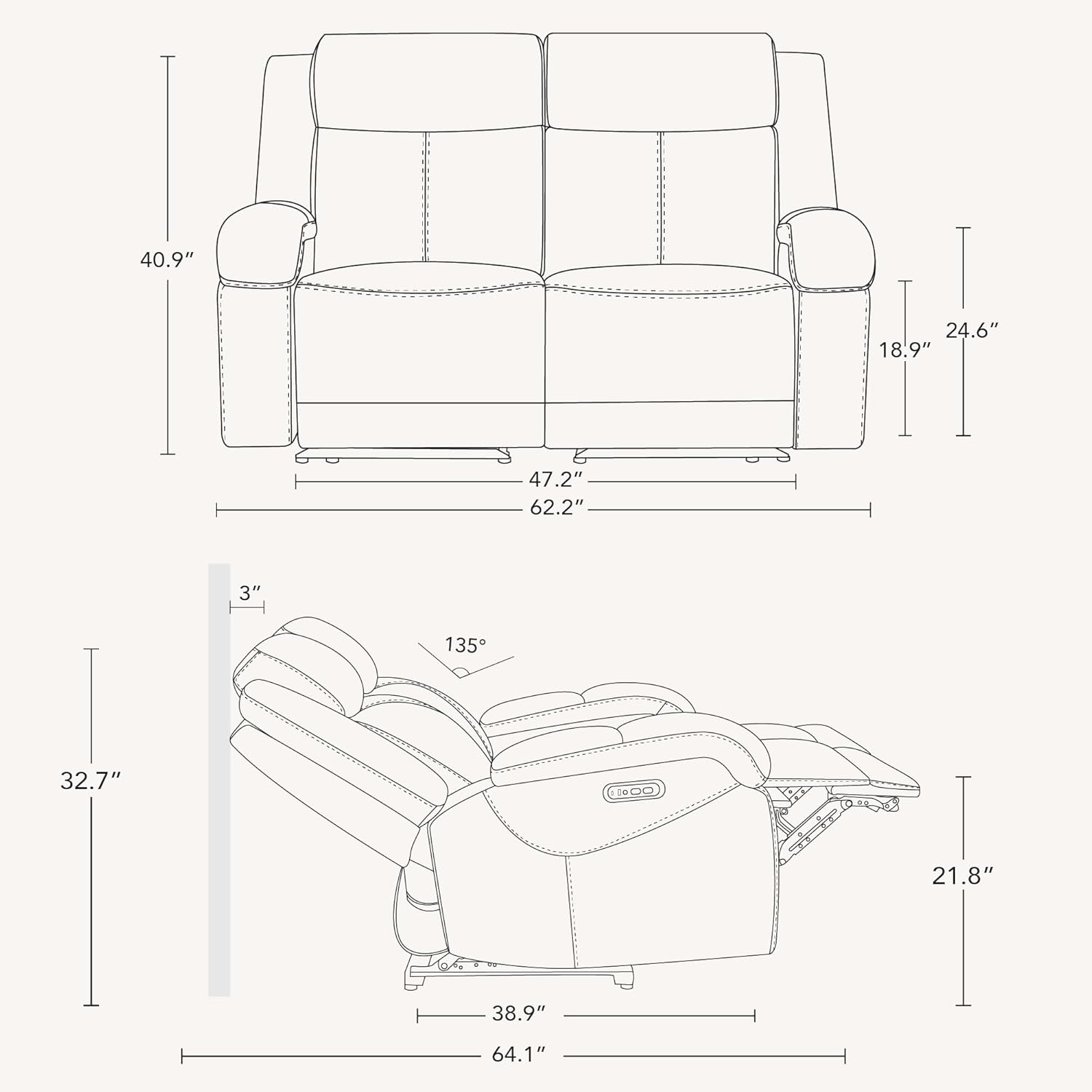 Watson & Whitely Genuine Leather Power Loveseat Recliner Sofa, 2 Seat Wall Hugger Reclining Sofa with Power Headrest & Charging Ports, Dual Recliner Sofas for Living Room, RV, Grey