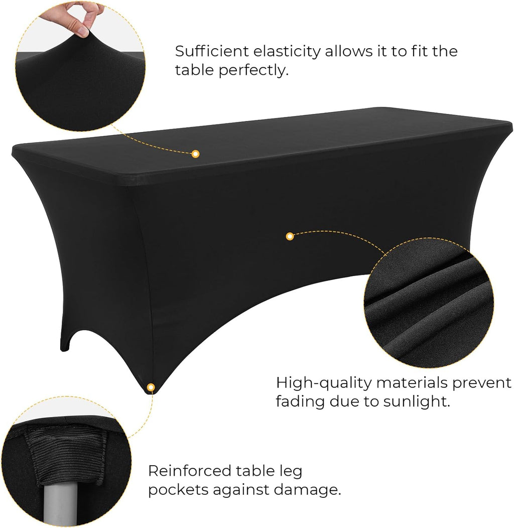 6ft Folding Table with Black Table Cloth Indoor, Foldable Desk with HDPE Tabletop, Safety Locks, Easy to Carry and Store, No-Assembly Outdoor Camping Table for Dining, Party, Picnic, White