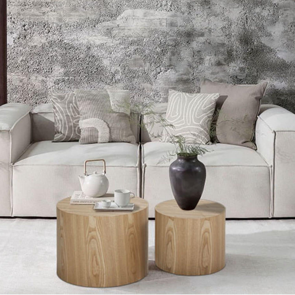 Small Wood Side Table Round Nesting End Table Coffee Tables Nesting Tables Set of 2 for Living Room Bedroom Office No Need Assembly Oak 18.8" W x 14.9" H